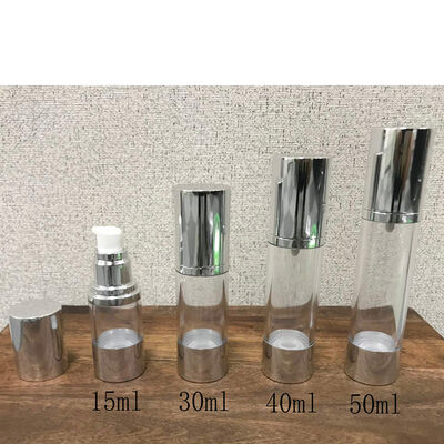 Κενό 15ml 30ml 40ml 50ml Στροφική αντλία κλειδαριού πλαστικής αντηλιακής αντλίας λοσιόν μπουκάλι Ασημένιο κάλυμμα για συσκευασία καλλυντικών